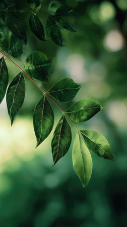 A detailed photograph of a single African mahogany, swaying gently in the wind, captured in natural...