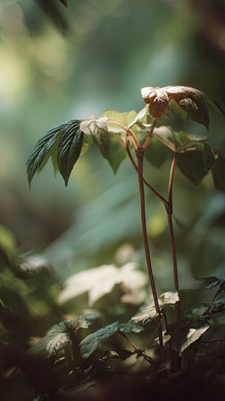 A detailed photograph of a single Ginseng, swaying gently in the wind, captured in natural daylight....