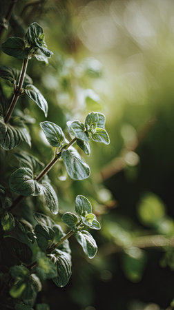 A detailed photograph of a single Oregano, swaying gently in the wind, captured in natural daylight....