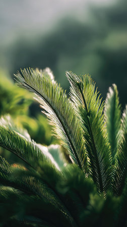 A detailed photograph of a single Sago palm, swaying gently in the wind, captured in natural...