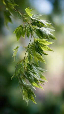 A detailed photograph of a single Silver maple, swaying gently in the wind, captured in natural...