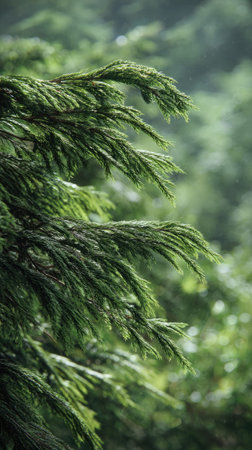 A detailed photograph of a single Sitka spruce, swaying gently in the wind, captured in natural...