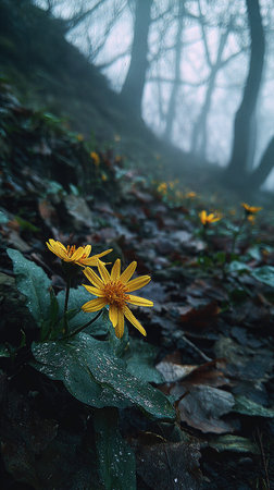 The Arnica in winter, chilling air envelops, a few lingering leaves tremble, still atmosphere, clean.の写真素材