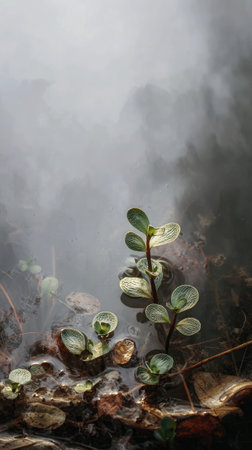 The Bacopa in winter, chilling air envelops, a few lingering leaves tremble, still atmosphere, clean.の写真素材