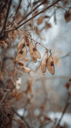 The Black eyed pea in winter, chilling air envelops, a few lingering leaves tremble, still...