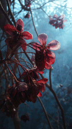 The Clerodendrum in winter, chilling air envelops, a few lingering leaves tremble, still atmosphere, clean.の写真素材