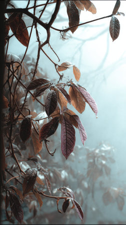 The Cinchona in winter, chilling air envelops, a few lingering leaves tremble, still atmosphere, clean.の写真素材