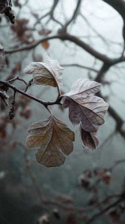 The Fig in winter, chilling air envelops, a few lingering leaves tremble, still atmosphere, clean.