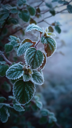 The Spearmint in winter, chilling air envelops, a few lingering leaves tremble, still atmosphere,...