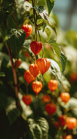 A wide shot of a plant swaying gently in the wind, realistic photography style, bright and vivid colors, natural lighting.の写真素材