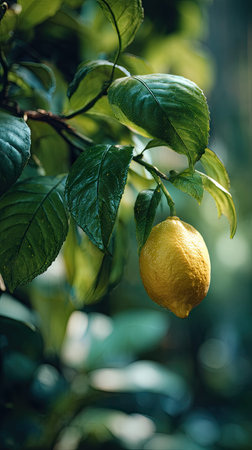 A detailed photograph of a single Lemon, swaying gently in the wind, captured in natural daylight....