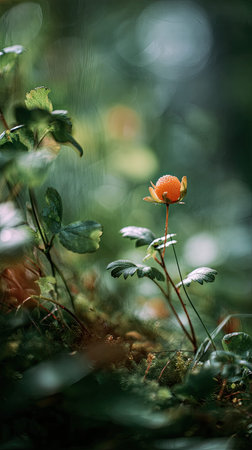 A detailed photograph of a single flower, swaying gently in the wind, captured in natural daylight....