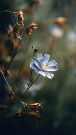 A detailed photograph of a single Gilia, swaying gently in the wind, captured in natural daylight....
