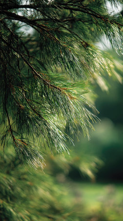 A detailed photograph of a single Eastern white pine, swaying gently in the wind, captured in...