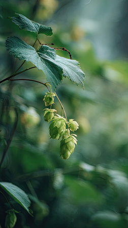 A detailed photograph of a single Hops, swaying gently in the wind, captured in natural daylight....