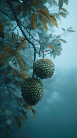 The Durian in winter, chilling air envelops, a few lingering leaves tremble, still atmosphere,...