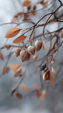 The Allspice in winter, chilling air envelops, a few lingering leaves tremble, still atmosphere,...