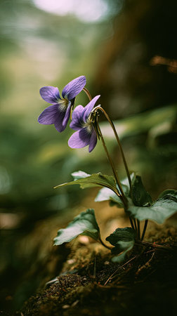 A detailed photograph of a single Violet, swaying gently in the wind, captured in natural daylight....