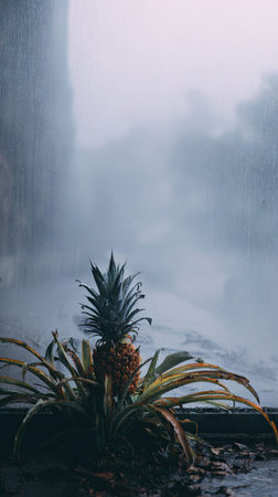 The Pineapple in winter, chilling air envelops, a few lingering leaves tremble, still atmosphere,...