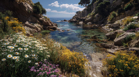 A photograph of Mediterranean coast 235 with hidden mediterranean cove, salt resistant coastal...