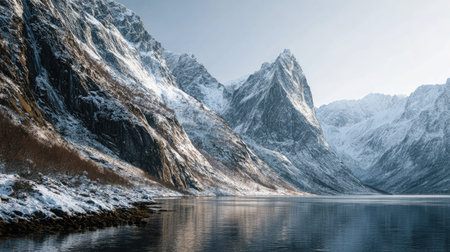 A photograph of Scandinavian fjords 24 with fjord with dramatic vertical cliffs, alpine tundra...