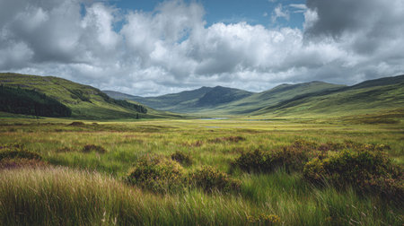 A photograph of Scottish highlands 495 with highland moorland plateau, highland bog vegetation,...