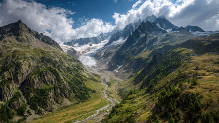 A photograph of Alpine mountains 316 with alpine mountains with glacier, rocky alpine terrain, green...