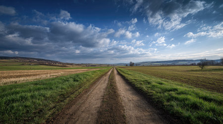 A photograph of Central European countryside 212 with central european farmland, wild countryside...