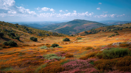 A photograph of Iberian peninsula hills 183 with iberian countryside hill plateau, wild thyme...