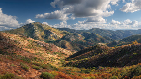A photograph of Iberian peninsula hills 58 with iberian valley surrounded by hills, mediterranean...