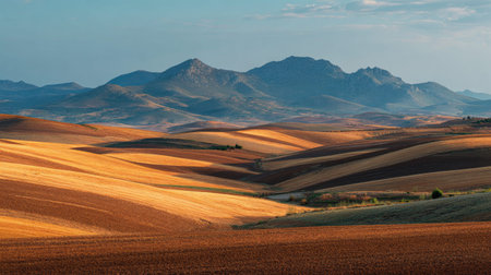 A photograph of Iberian peninsula hills 223 with iberian hills with distant mountains, rural...