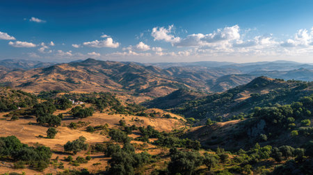 A photograph of Iberian peninsula hills 306 with iberian valley with scattered villages, scattered...