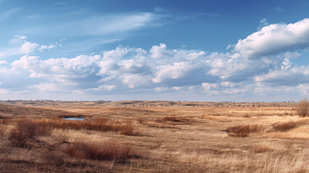 A photograph of Eastern European plains 343 with vast eastern european plains, steppe shrubs, fresh...