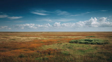 A photograph of Eastern European plains 458 with open steppe horizon landscape, countryside meadow...