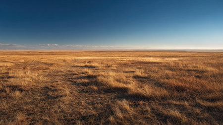 A photograph of Eastern European plains 493 with flat farmland stretching to horizon, dry grass...