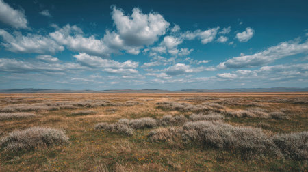 A photograph of Eastern European plains 195 with open steppe horizon landscape, open grassland...