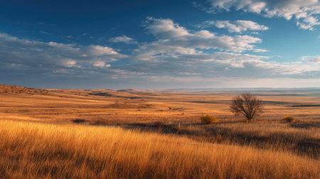 A photograph of Eastern European plains 64 with rolling eastern european steppe, dry prairie grass,...