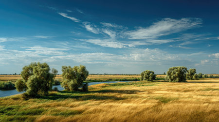 A photograph of Eastern European plains 395 with eastern european plains with rolling fields, willow...