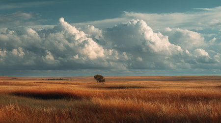 A photograph of Eastern European plains 418 with wide steppe grassland landscape, wild rural...