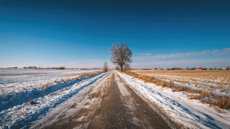 A photograph of Eastern European plains 170 with flat farmland stretching to horizon, tree lined...