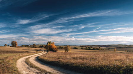 A photograph of Eastern European plains 161 with plains with winding dirt roads, low countryside...