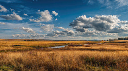A photograph of Eastern European plains 295 with river plains with wetlands, barley farmland fields,...