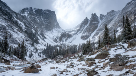 A photograph of Rocky Mountains wilderness 195 with rocky mountain alpine basin, glacial moraine...