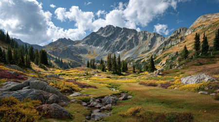 A photograph of Rocky Mountains wilderness 193 with rocky mountain alpine basin, alpine wildflower...