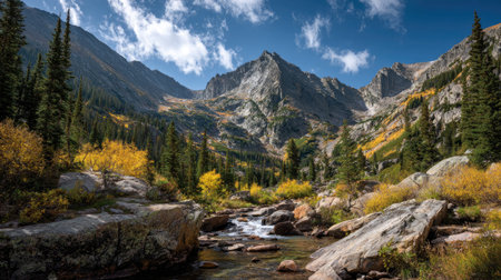A photograph of Rocky Mountains wilderness 121 with rocky mountain wilderness valley, rocky alpine...
