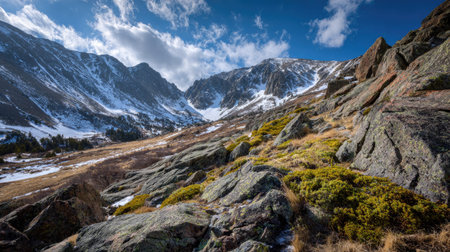 A photograph of Rocky Mountains wilderness 305 with rocky mountain mountain slopes, rocky mountain...