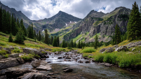 A photograph of Rocky Mountains wilderness 484 with rocky mountain alpine valley, rocky mountain...