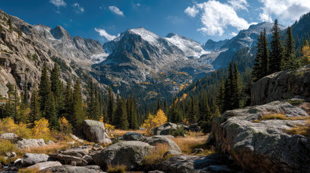 A photograph of Rocky Mountains wilderness 266 with rocky mountain alpine pass, glacial moraine...