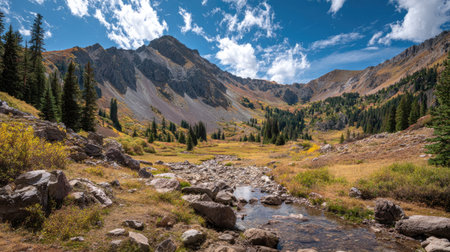 A photograph of Rocky Mountains wilderness 121 with rocky mountain wilderness valley, rocky alpine...