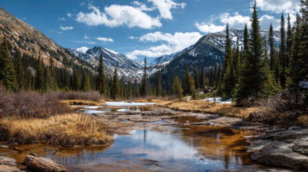 A photograph of Rocky Mountains wilderness 296 with rocky mountain wilderness basin, spruce tree...